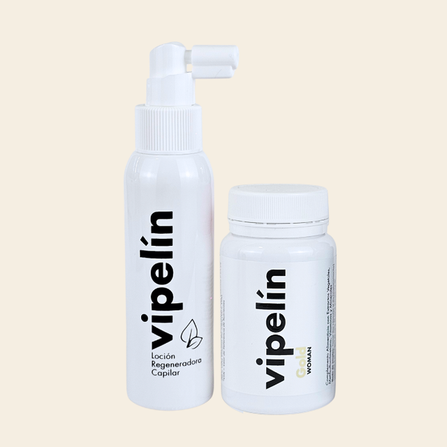 Cuidado completo capilar para mujer tras la menopausia: Loción y Vitaminas Vipelín.
