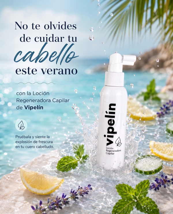 Prueba y siente la explosión de frescura en tu cuero cabelludo con la loción regeneradora capilar de vipelín.