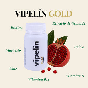 Ingredientes completos de Vipelín Gold con el apoyo de la ciencia en el cuidado del cabello en mujeres después de la menopausia. 