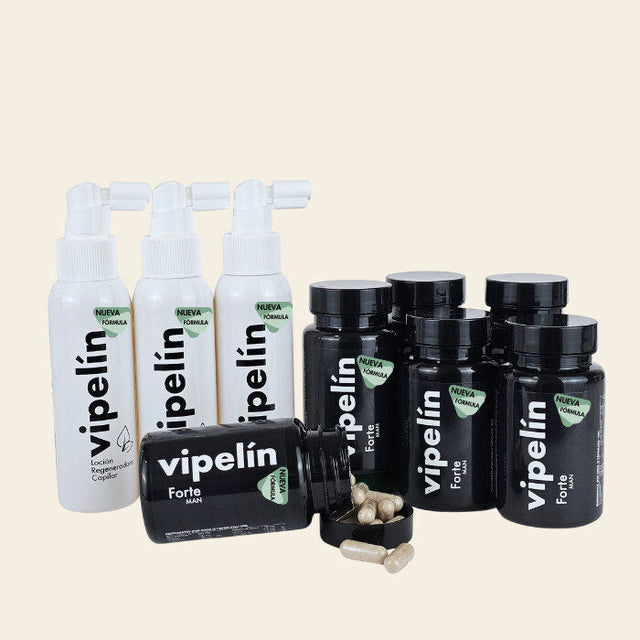 Cuidado capilar para hombre  de 6 meses con vitaminas y loción Vipelín. 