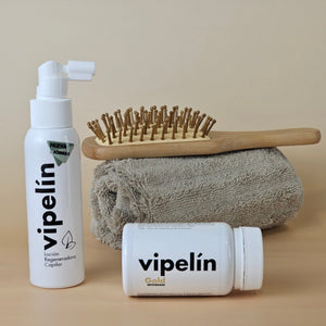 Cuidado completo capilar Vipelín Gold: Loción y vitaminas Vipelín para cuidar tu cabello tras la menopausia. 