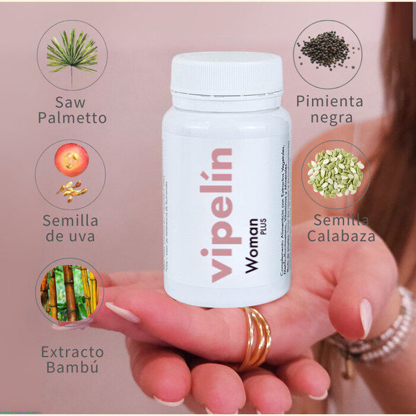 Nuevo WOMAN PLUS - ingredientes con beneficios para tu cabello en nuestras vitaminas de mujer antes de la menopausia. 