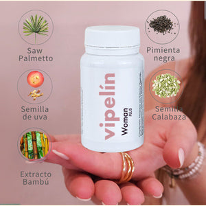 Ingredientes esenciales de Vipelín Woman Plus con respaldados estudios científicos. 