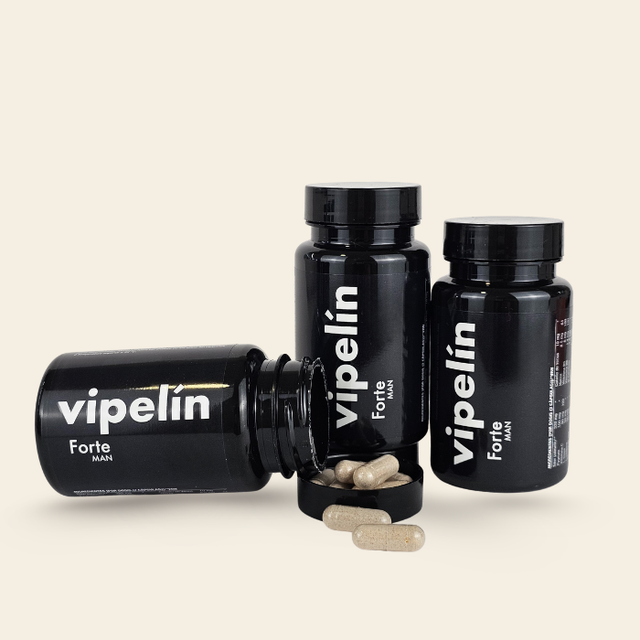 Pack de 3 botes de Vipelín Forte para 3 meses de cuidado capilar de hombres. 