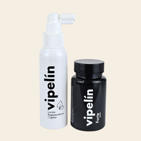 El mejor cuidado capilar para hombre con Vitaminas Vipelín Forte y la loción capilar Vipelín. 
