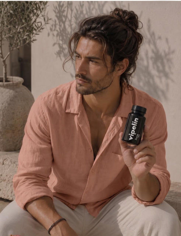 Suplemento anticaída capilar masculino vipelín forte man en cápsulas. Fórmula avanzada para frenar la caída del cabello, fortalecer el folículo piloso y potenciar el crecimiento de un pelo más denso, fuerte y resistente en hombres.